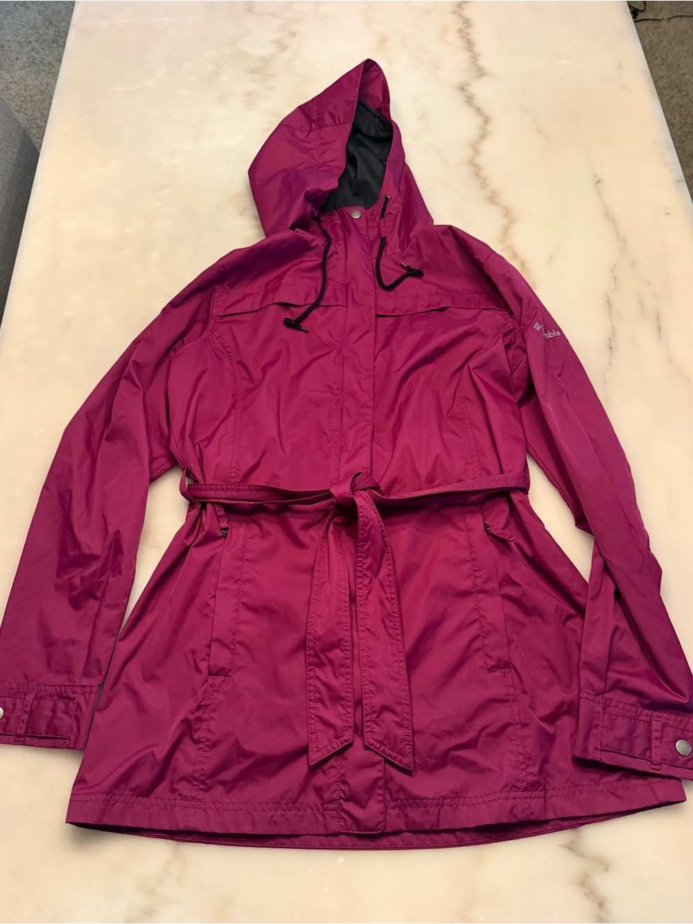 Columbia Fuchsia Hooded Trench Coat with Waist Tie